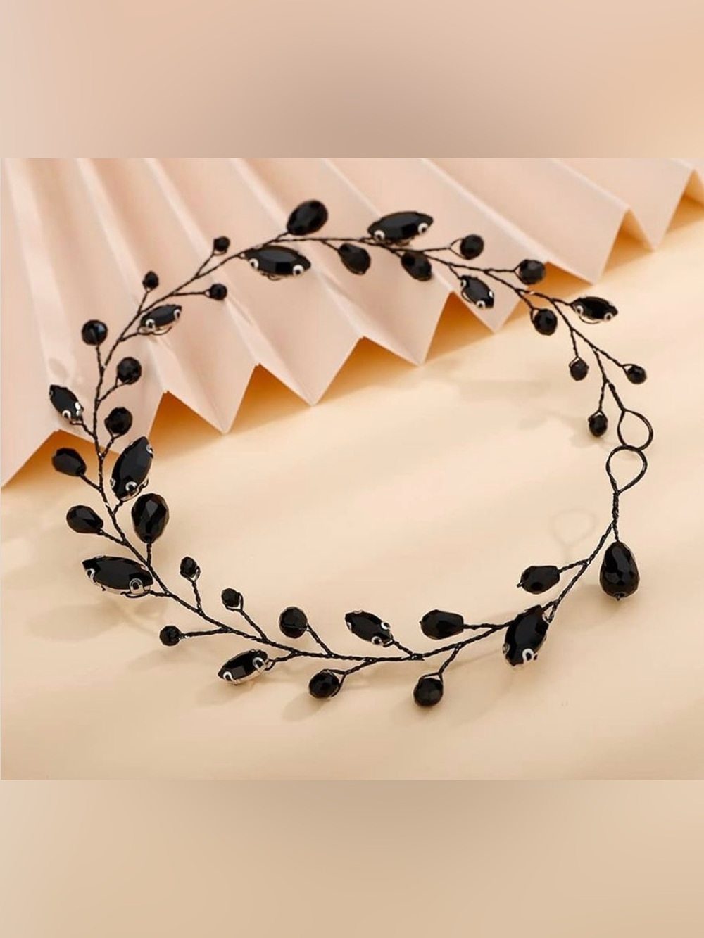 Elegant Black Crystal Leaf Hair Vine - Women Accessories